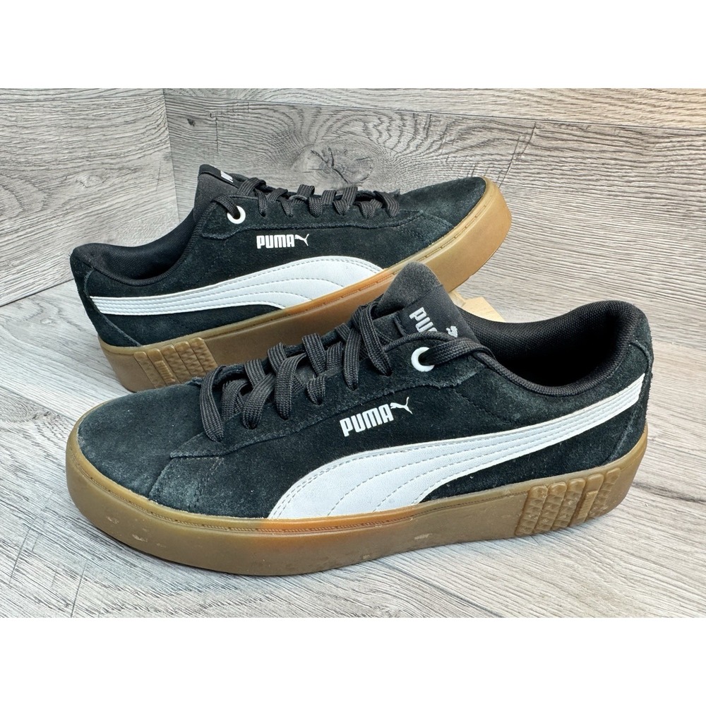 Puma 373037-01 Vikky Platform Black suede Sneaker Shoe gum sole Women's US 10
